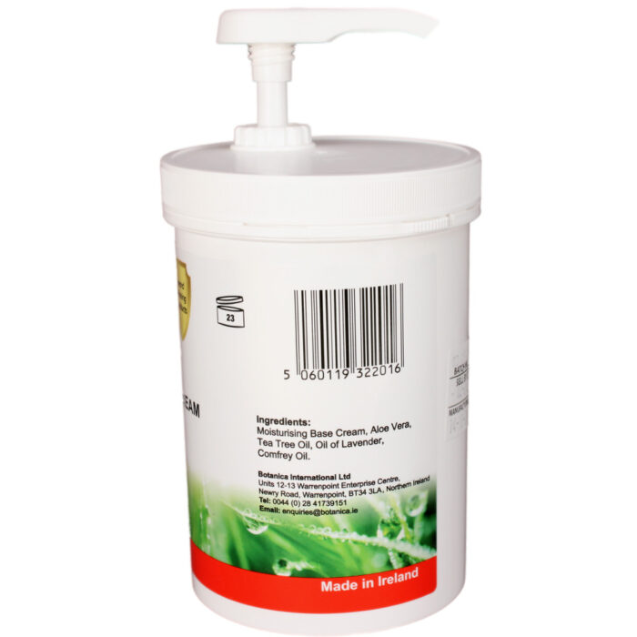 A white container with a label for Botanica Natural Herbal Cream (500ml)
