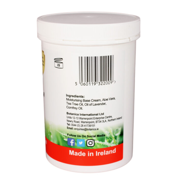A white container with a Botanica Natural Herbal Anti-Itch Cream 550ml label on it.