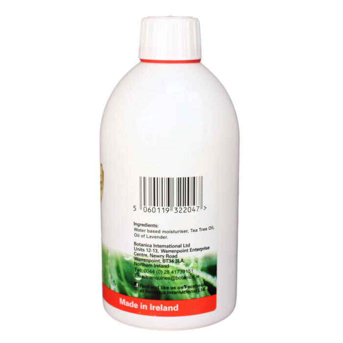 A 500ml bottle of Botanica herbal Cleansing Wash with a label on it.