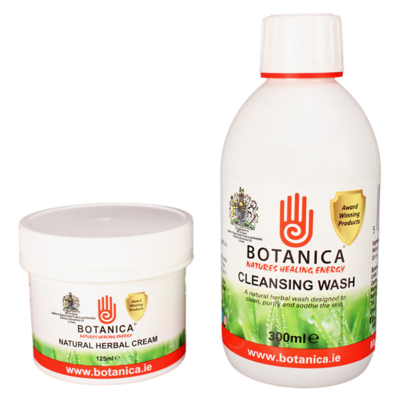 A bottle of Botanica 300ml Cleansing Wash & a 125ml Herbal Cream.